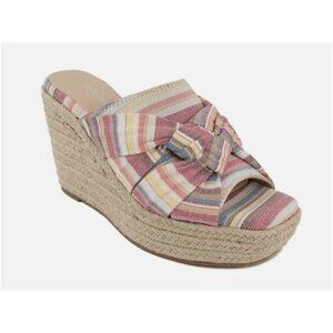 London Fog Womens Striped Espadrille Wedge Sandals Size 8 NEW